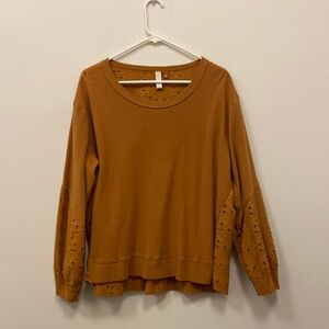 Anthropologie orange eyelet pullover